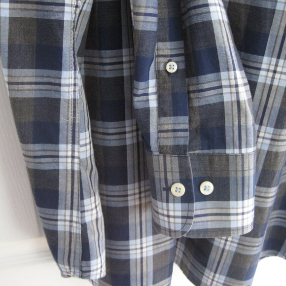 Peter Millar Navy Dark Grey Plaid Button Down Shirt Size XL 100% Cotton - Picture 5 of 7